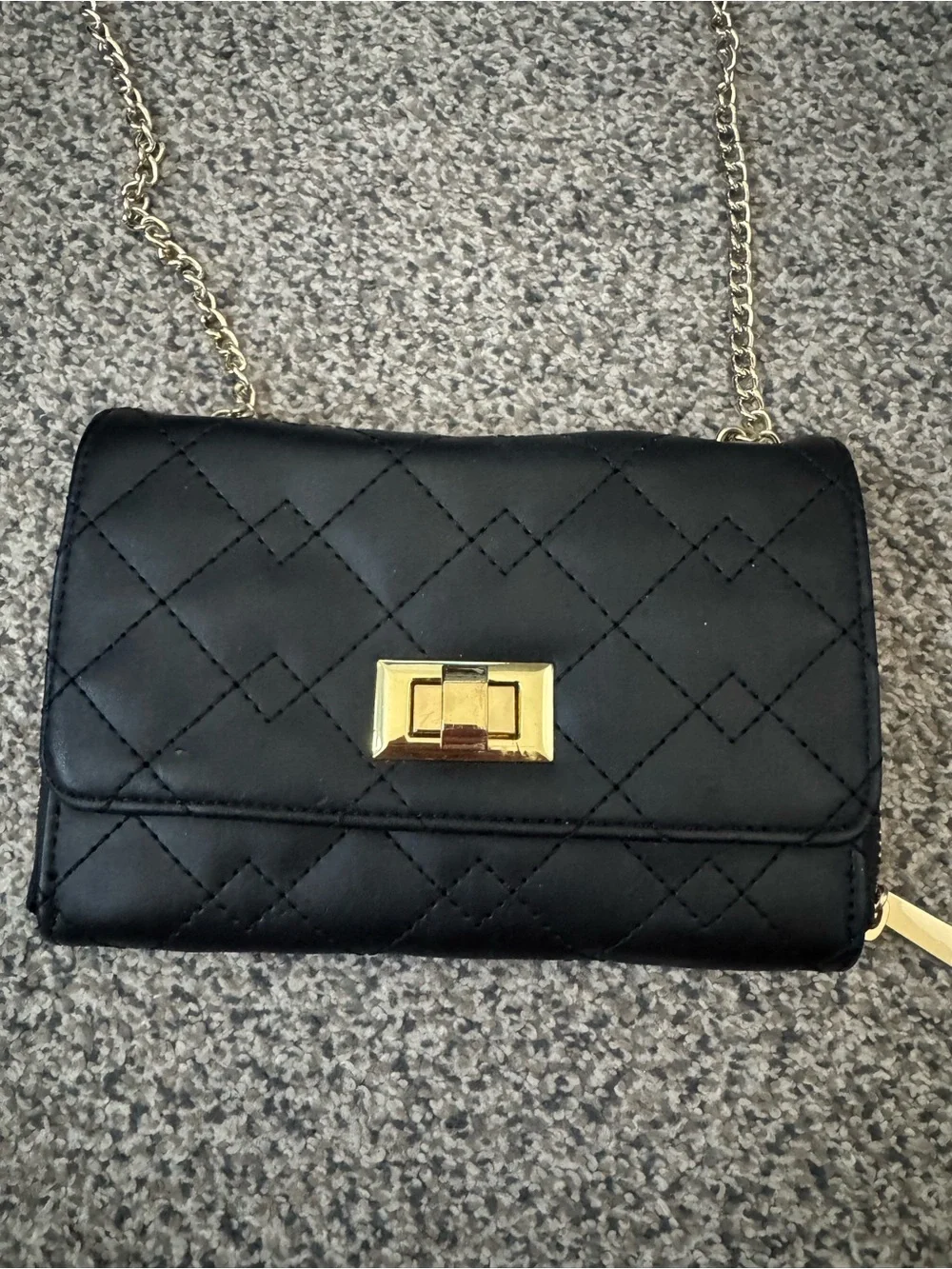 Quilted Black Chain Shoulder Bag with Gold Hardware